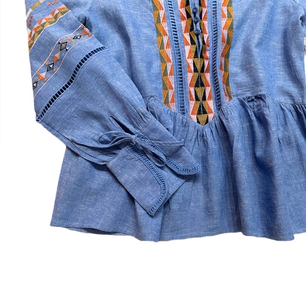 A Loves A Blue Embroidered Peplum Blouse Boho Size M - Picture 4 of 13